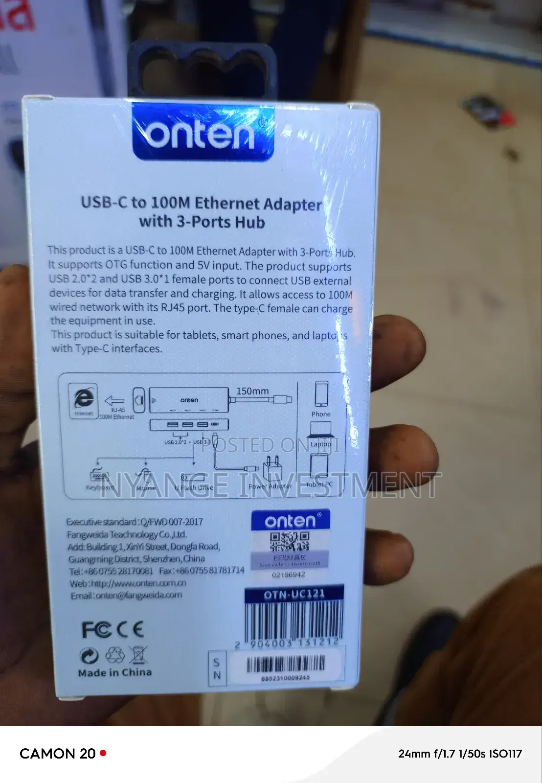 Usb-C-100m Ethernet Adapter With 3 Ports Hub