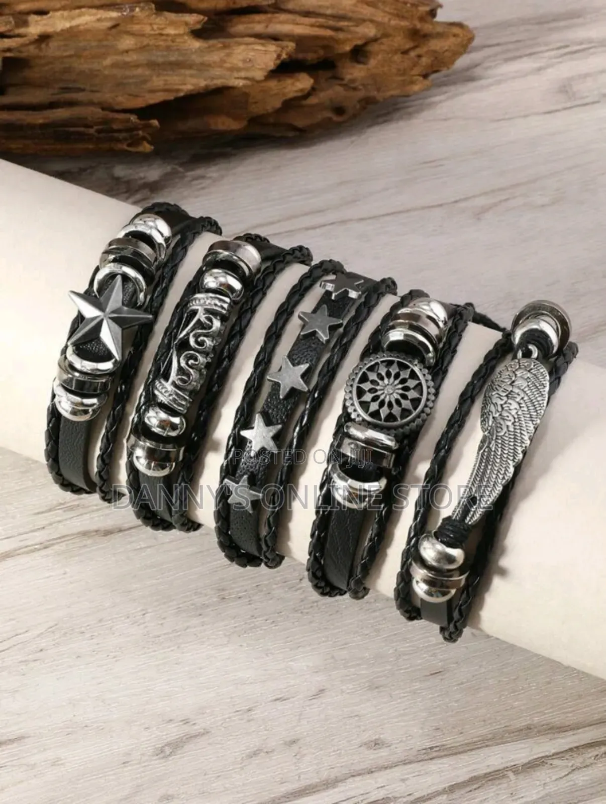 Set of 5 Black Summer New Fashion Leather Bracelet