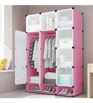 Portable Plastic Wardrobe 3-columns - Light Pink