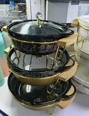 3pcs Ceramic Serving Dishes With Stand