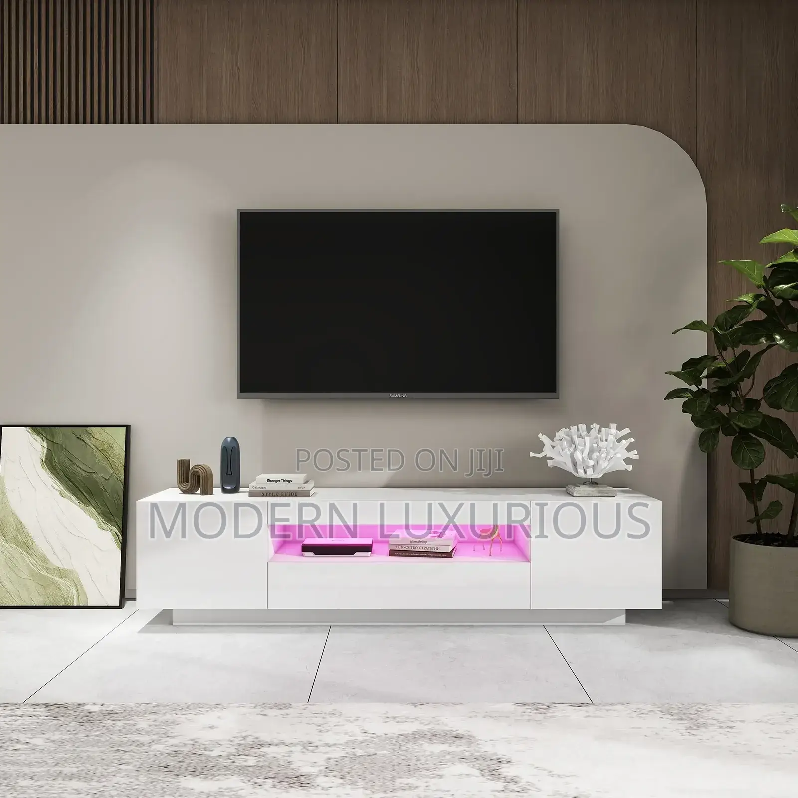 Adjustable Heating – Two/ Heat Levels /With White Tv Stand/