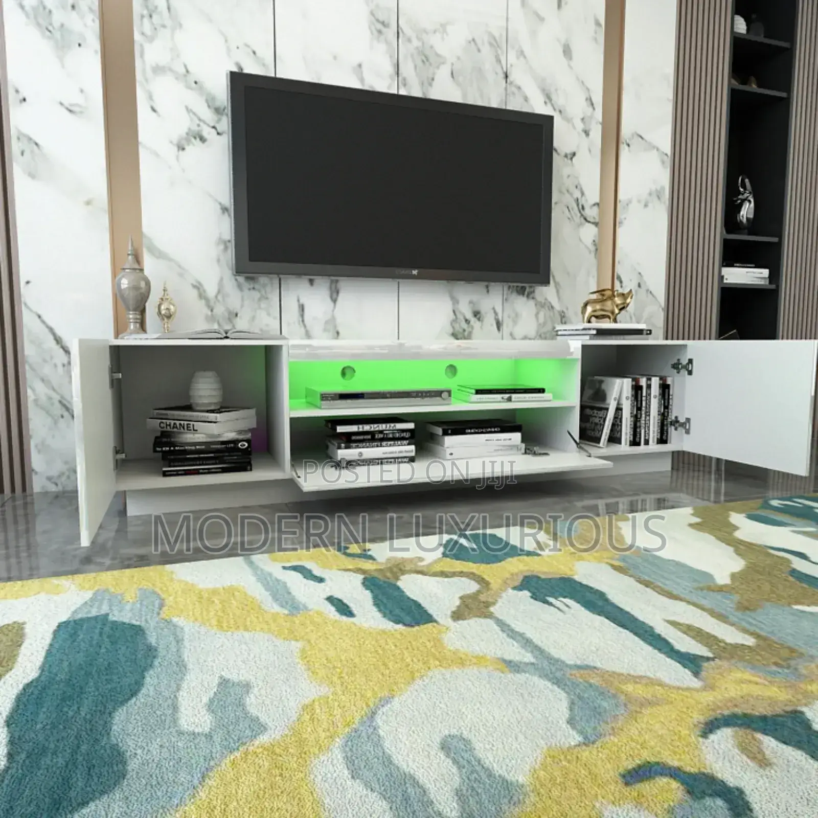 Adjustable Heating – Two/ Heat Levels /With White Tv Stand/