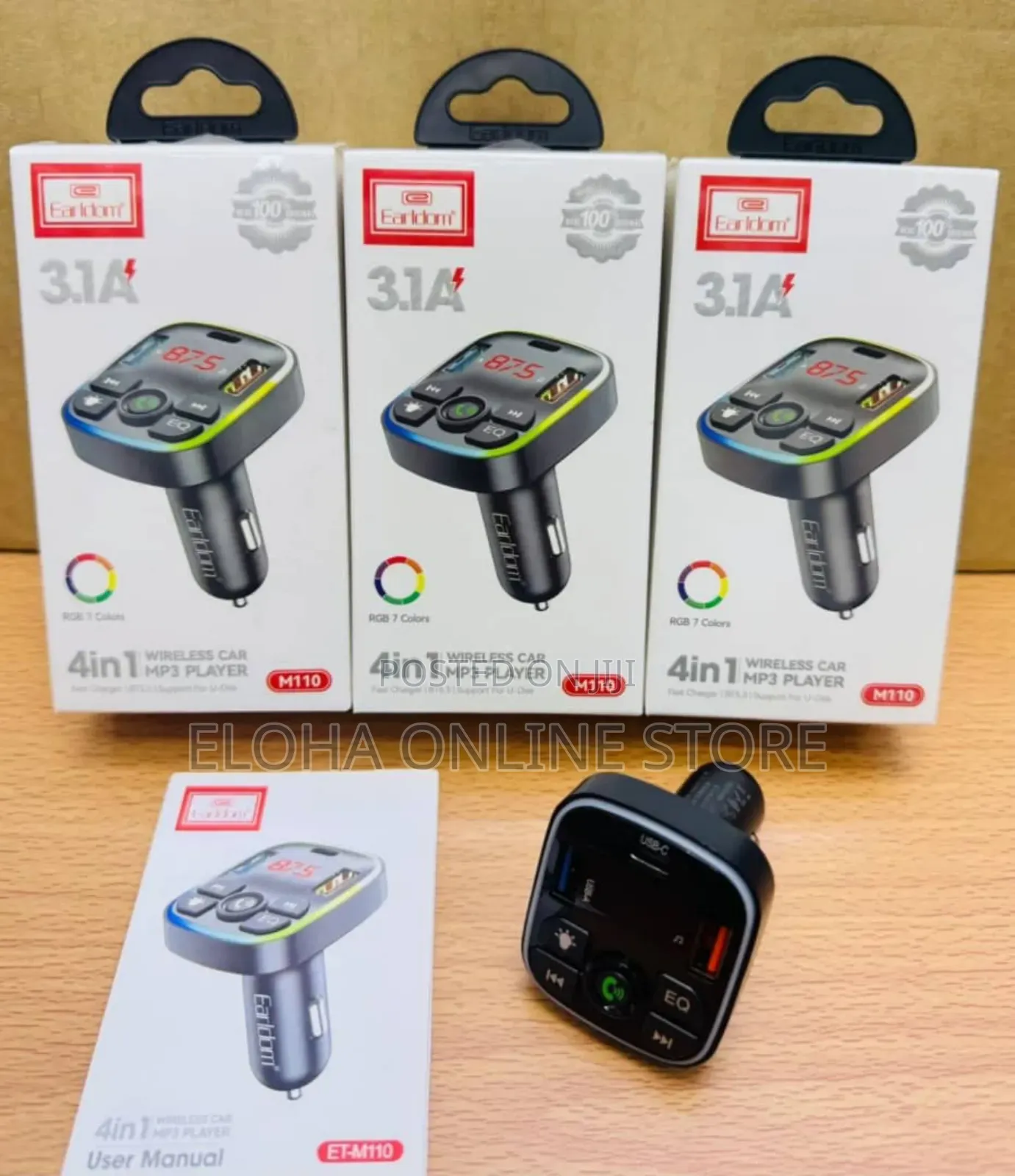 Earldom M110 4-in-1 Car Charger With Fm Transmitter