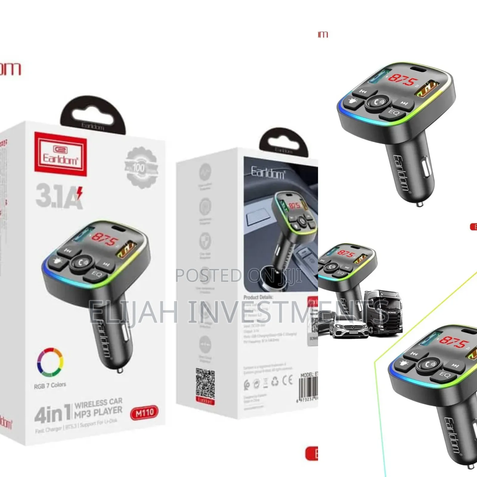 Earldom M110 4-in-1 Car Charger With Fm Transmitter