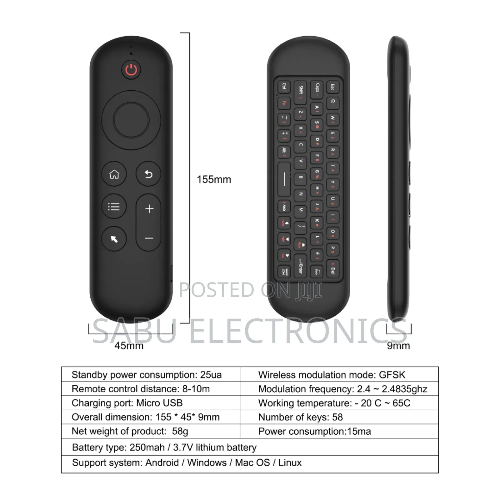 Air Mouse and Keyboard Remote- TVS- Tv Stick - Tv Box- Black