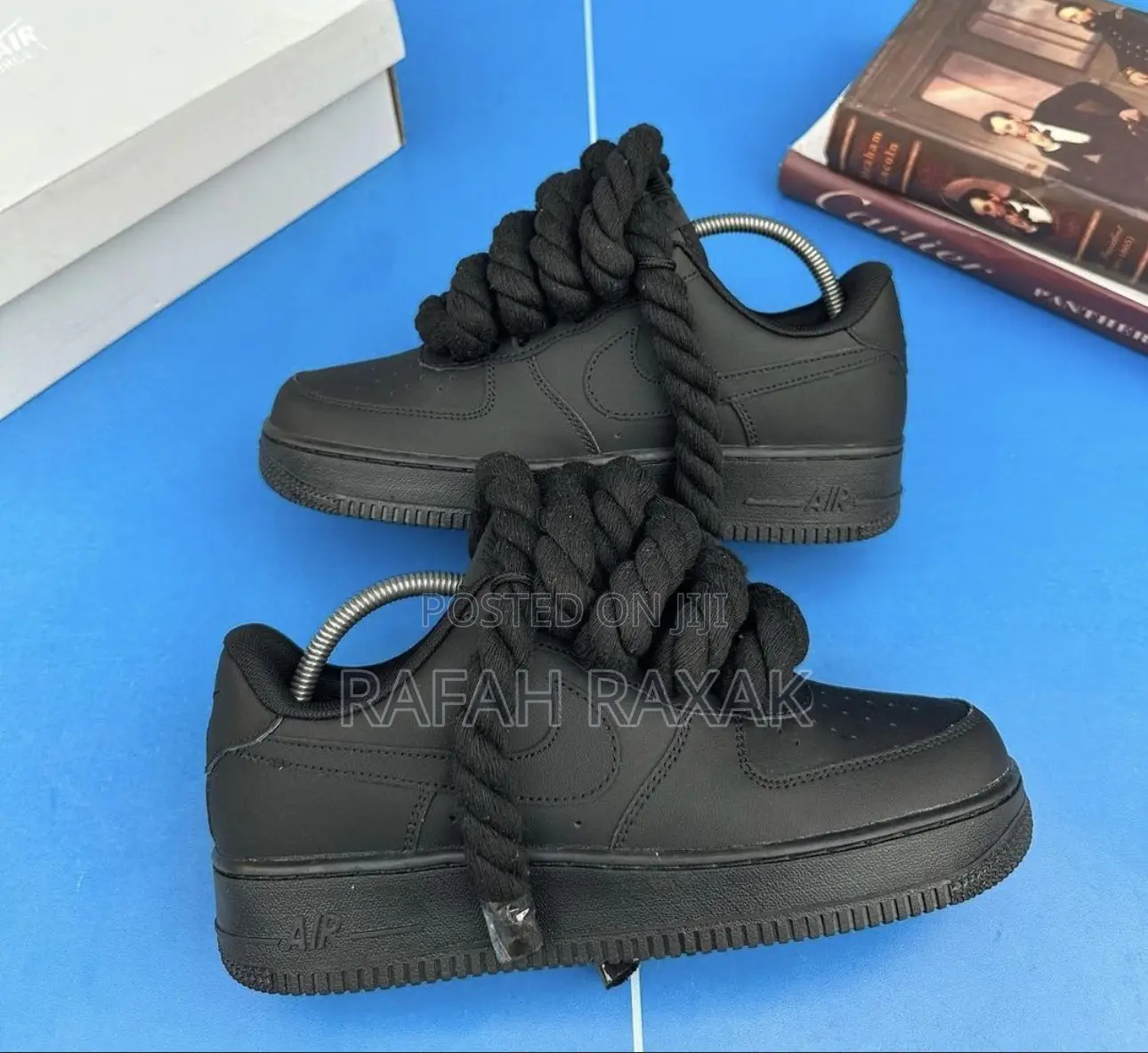 Black Nike Air Force 1 Low Big Lace Noir Mat Luxury Sneakers