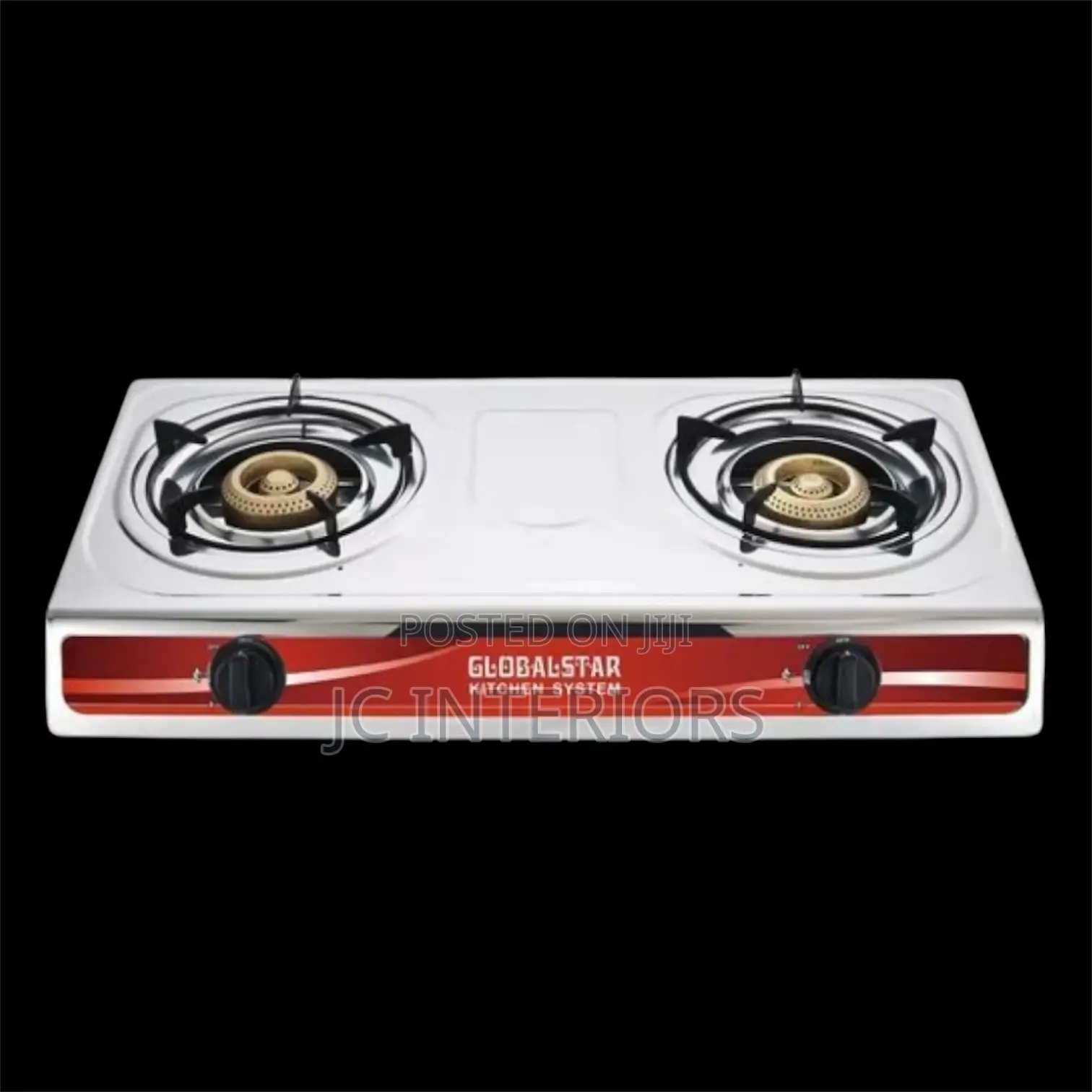 Global Star Double Burner Gas Stove Stainless Steel – White