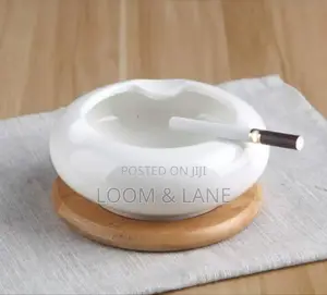Bamboo Wooden Bottom White Ashtray
