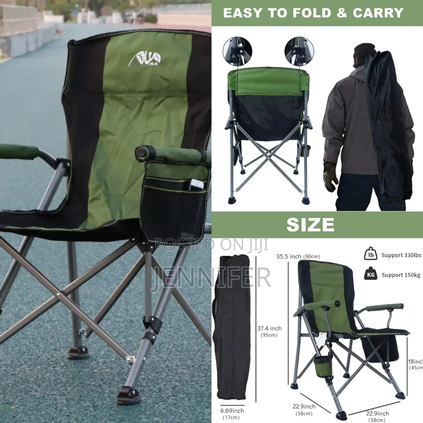 Wildout Portable Sturdy Folding Camping Chair Green