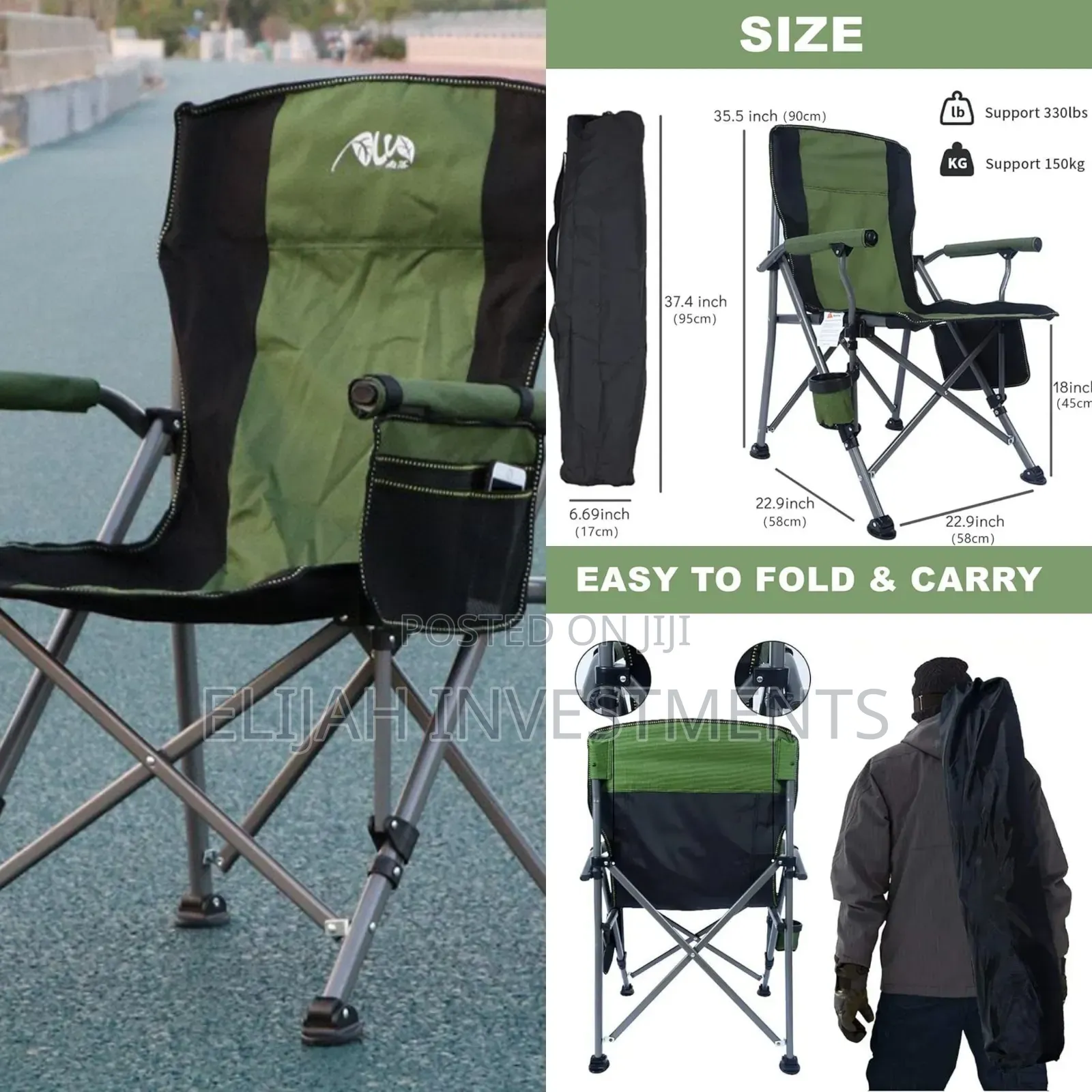 Wildout Portable Sturdy Folding Camping Chair Green