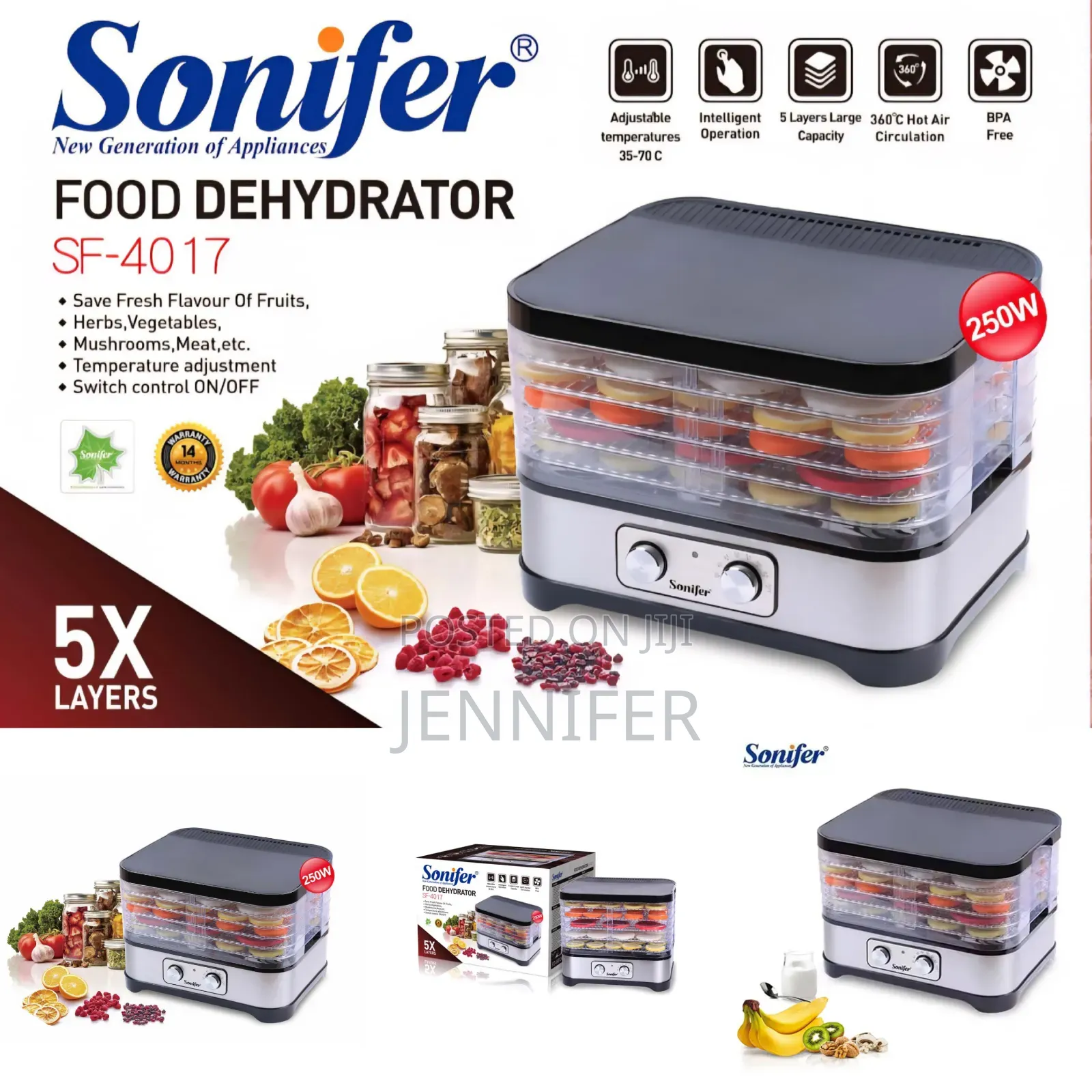 Sonifer Sf-4017 5 Layers Mini Electric Fruit Dryer
