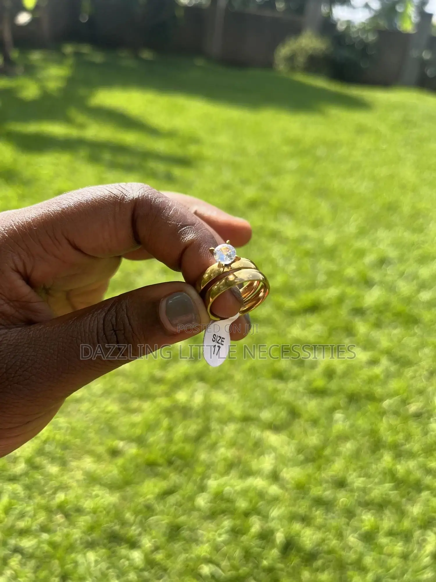Tina Engagement+ Wedding Stainless Ring Set - Gold (Size 17)