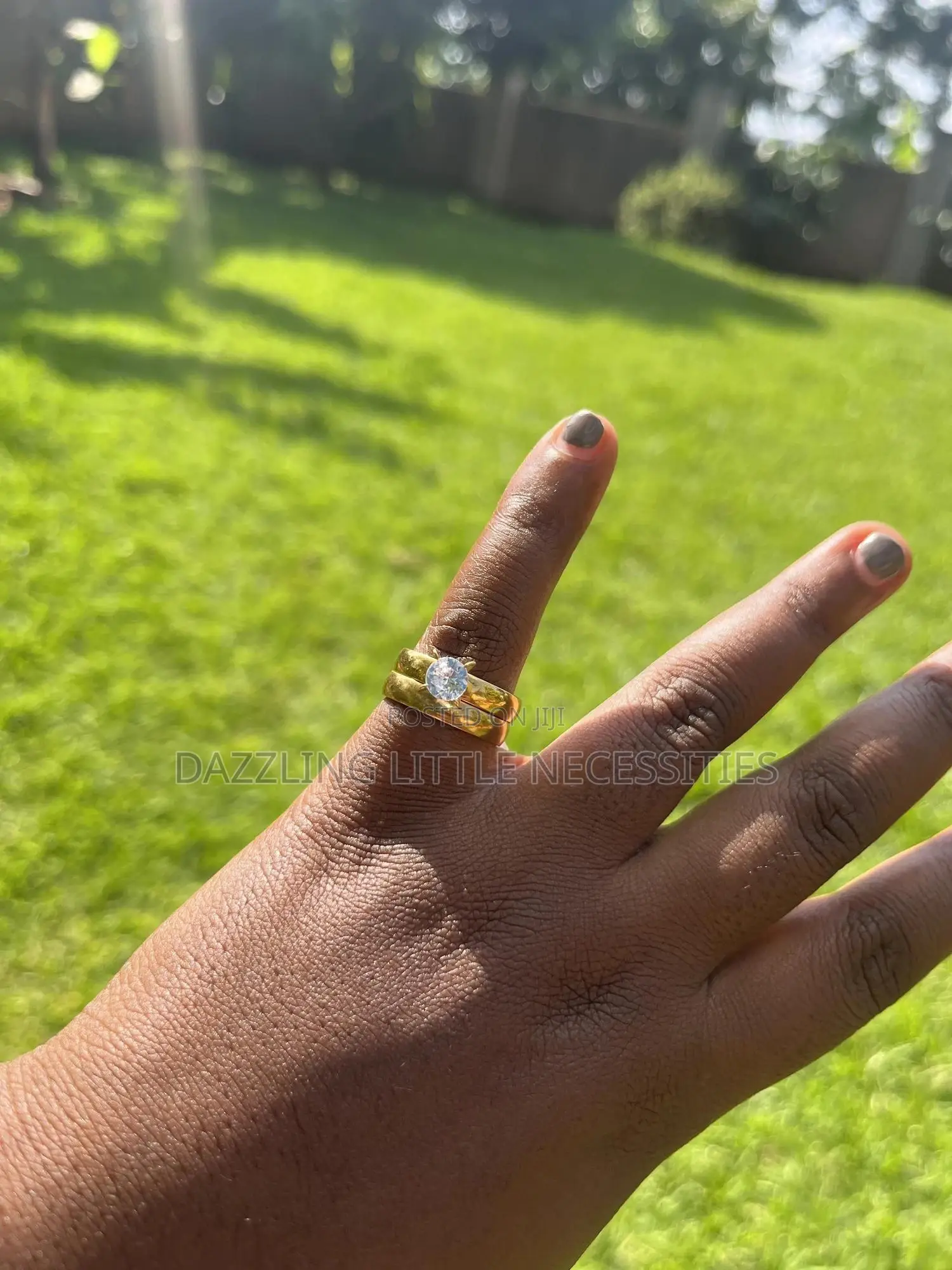Tina Engagement+ Wedding Stainless Ring Set - Gold (Size 17)