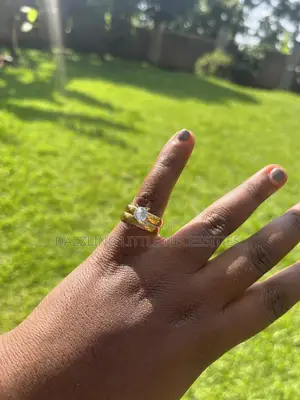 Tina Engagement+ Wedding Stainless Ring Set - Gold (Size 17)