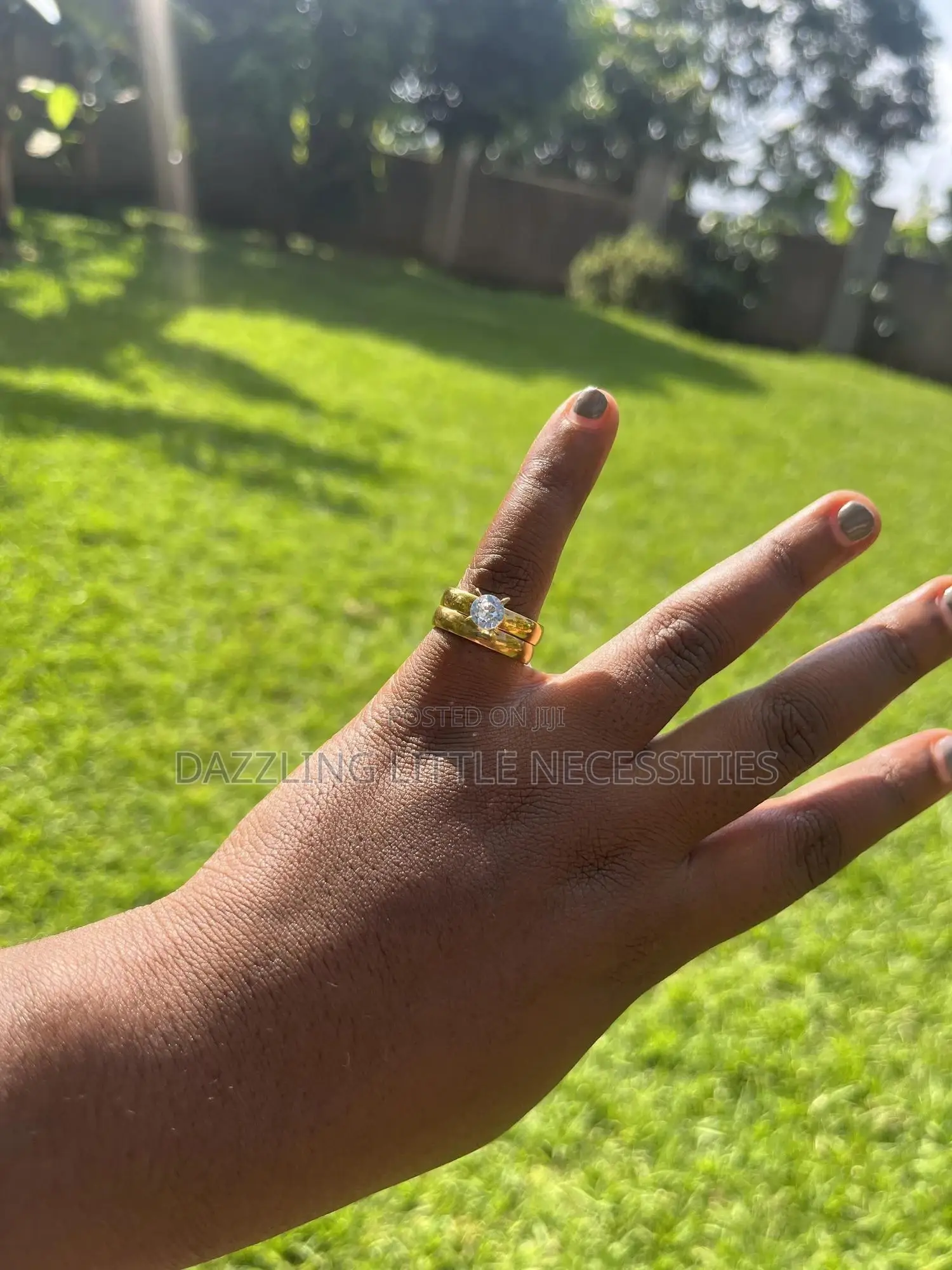 Tina Engagement+ Wedding Stainless Ring Set - Gold (Size 17)