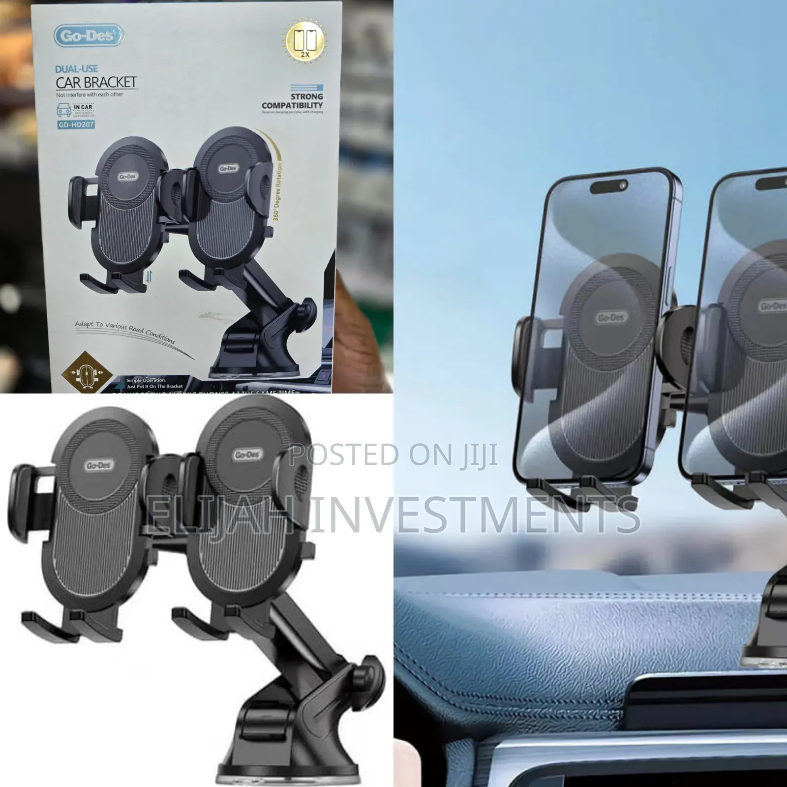 Go Des Gd-Hd207 Dual Double Car Phone Holder
