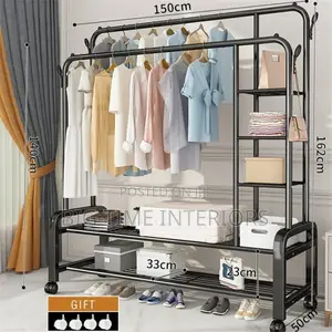 Elegant Black Multipurpose Clothes Hanger Rack With Shelves