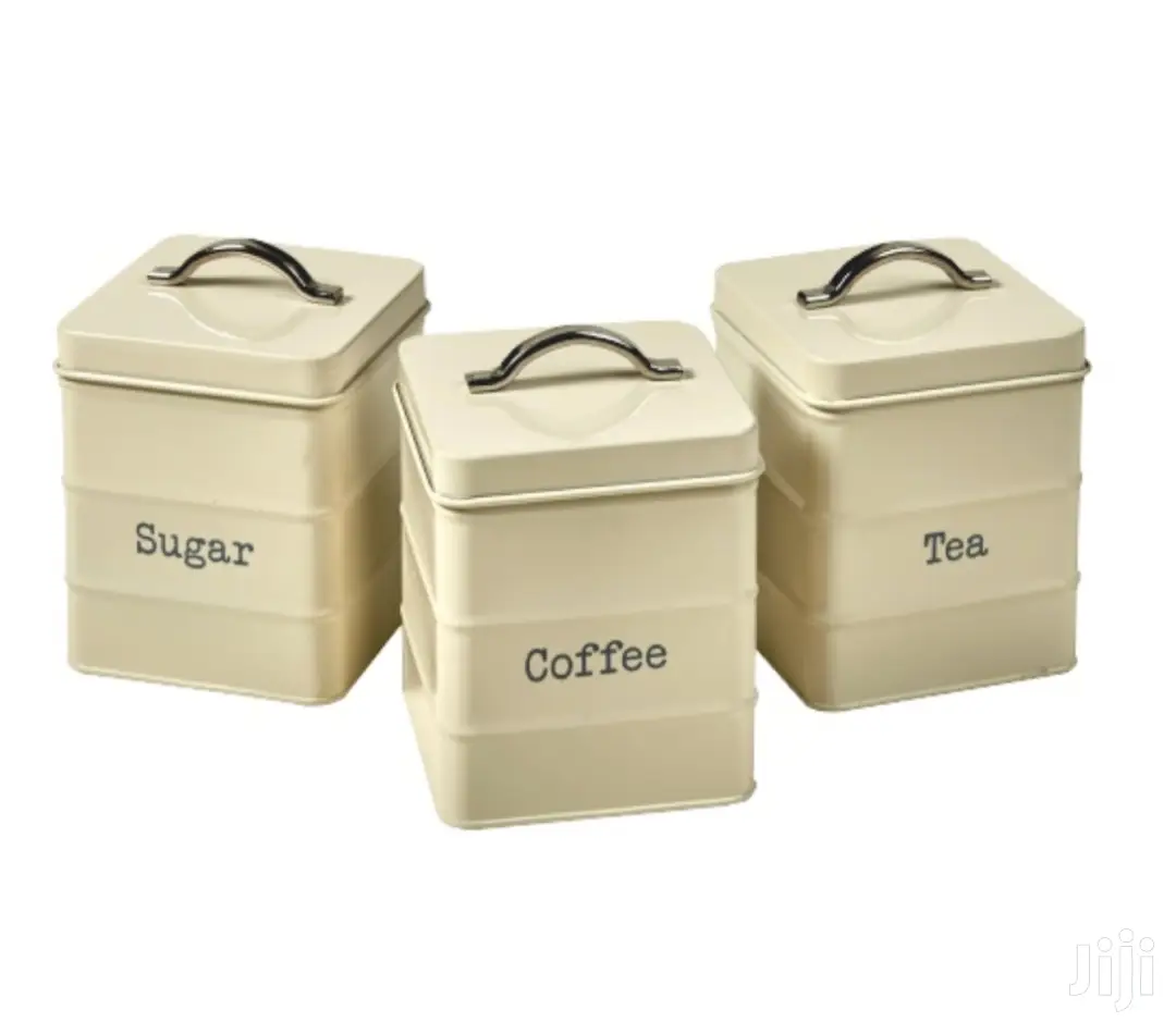 Vintage 3-pc Carbon Steel Storage Tea Coffee Sugar Canister