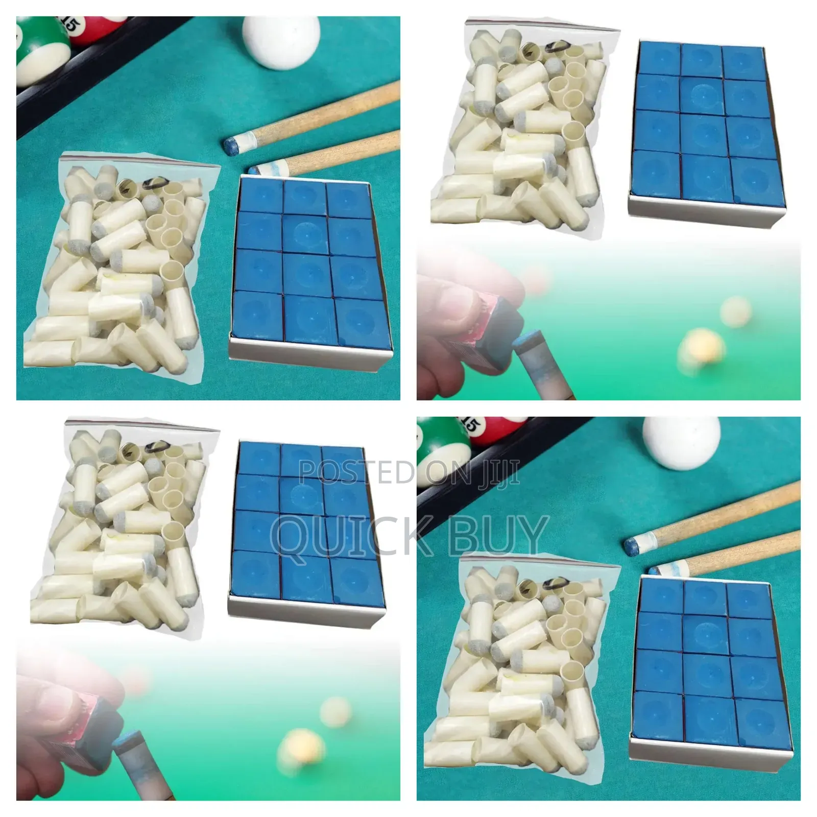 New 30pcs Slip on Pool Cue Tips With 24pcs Pool Cue Chalk
