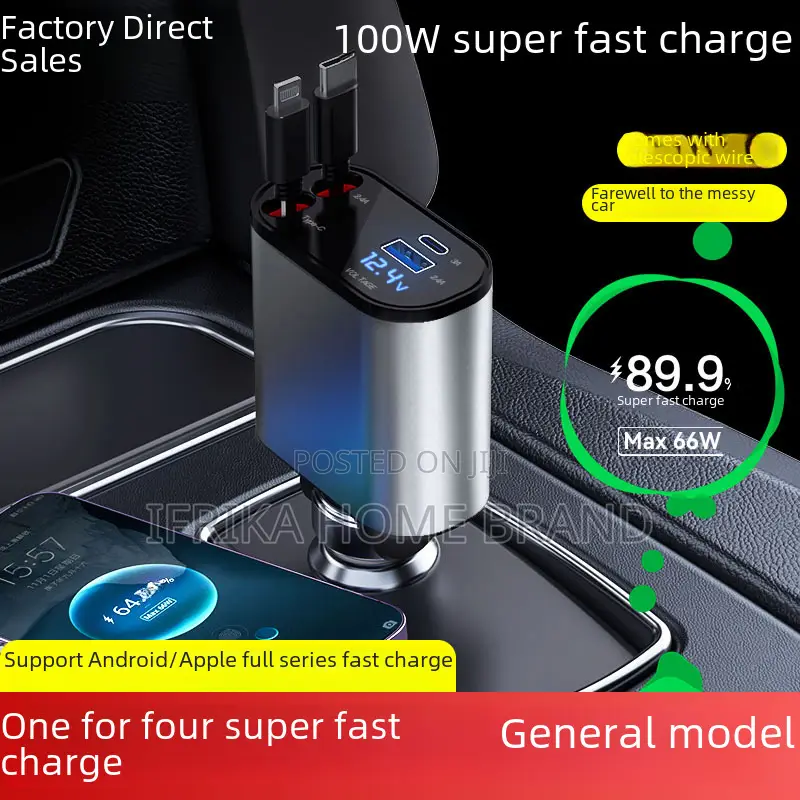 Car Charger 100w Fast Car Cigarette Lightening Usb and Typec