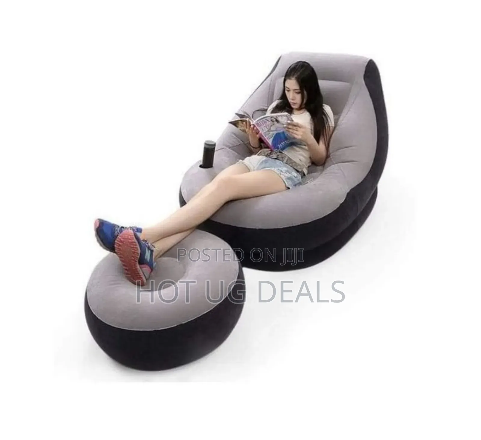 Air Seat With A Footrest Stool, Comes With A Pump-black