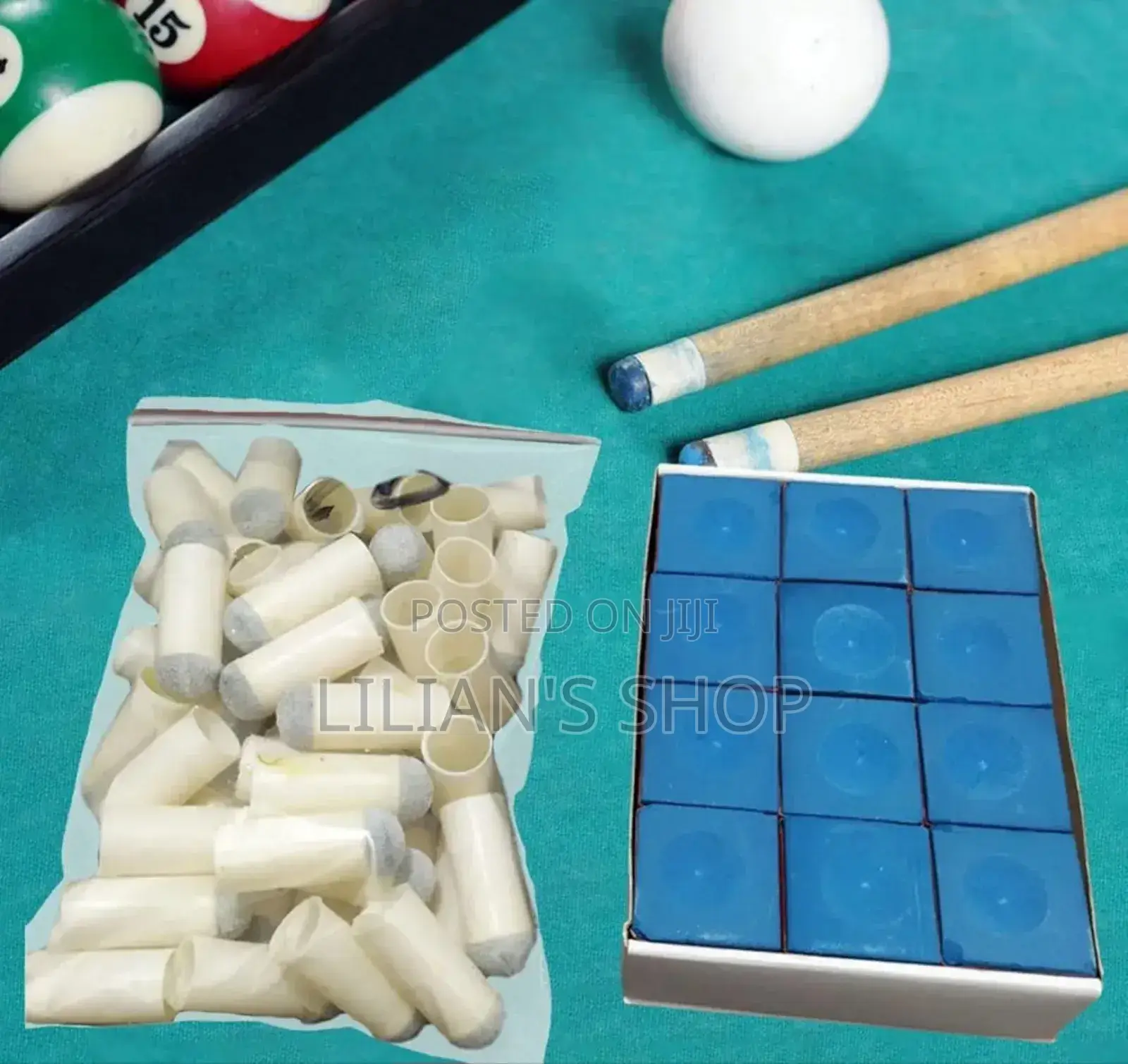 30pcs Slip on Pool Cue Tips With 24pcs Pool Cue Chalk2