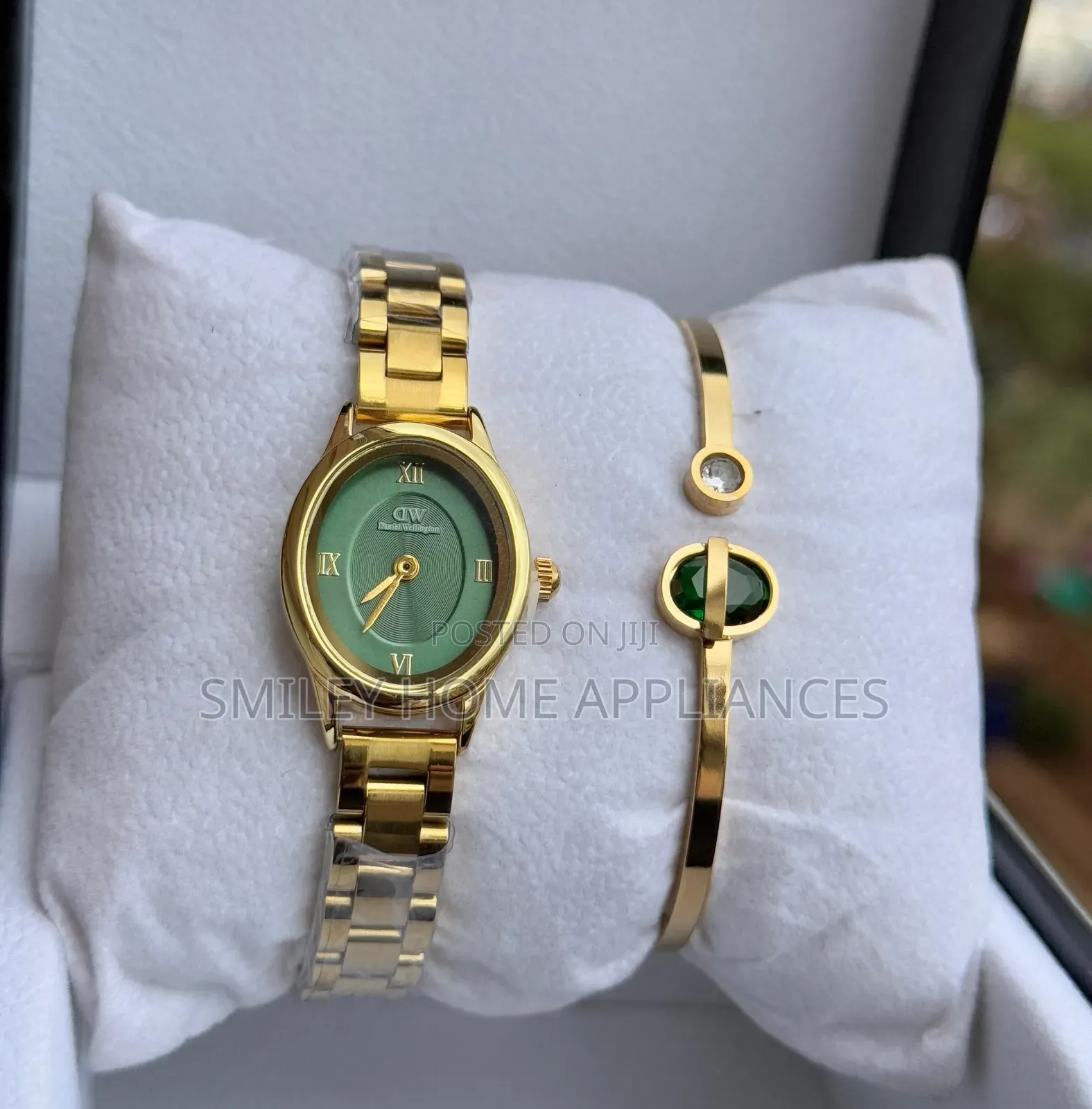 Dw Green Face Women's Gift Box Wrist Watch Gold Color