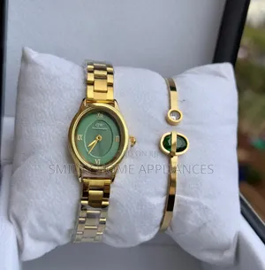 Dw Green Face Women's Gift Box Wrist Watch Gold Color