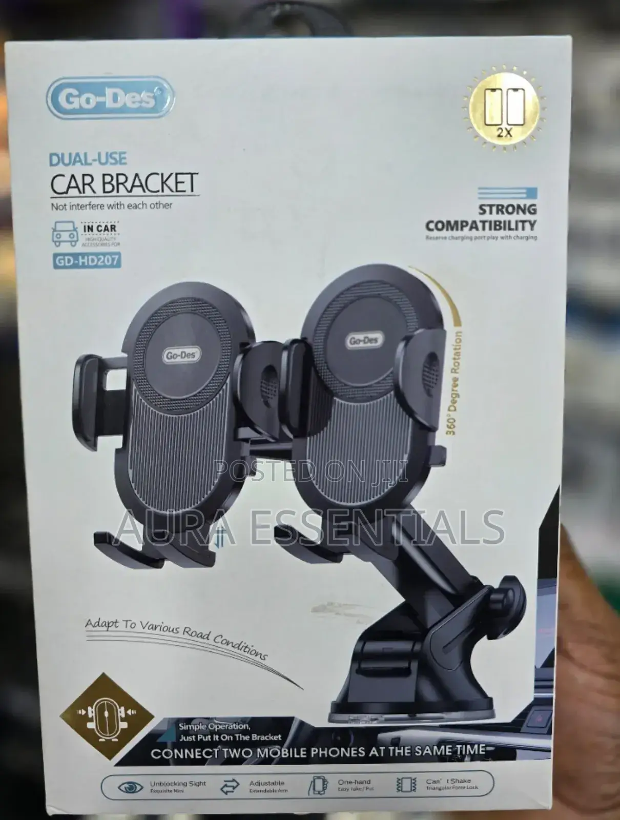 Go Des Gd-Hd207 Dual Use Suction Cup Design Car Phone Holder