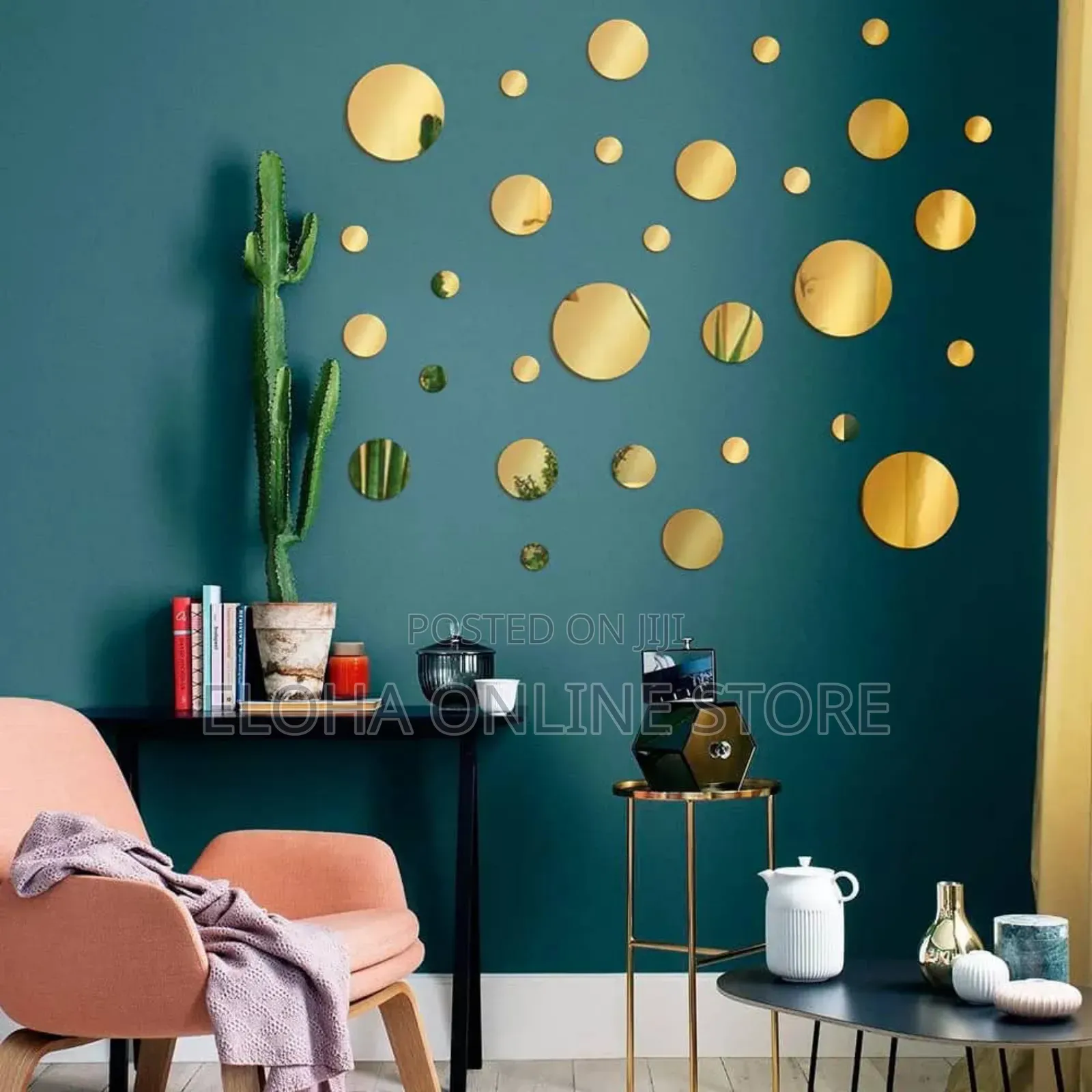 24pcs Silver /Gold Circle Mirror Decor Stickers