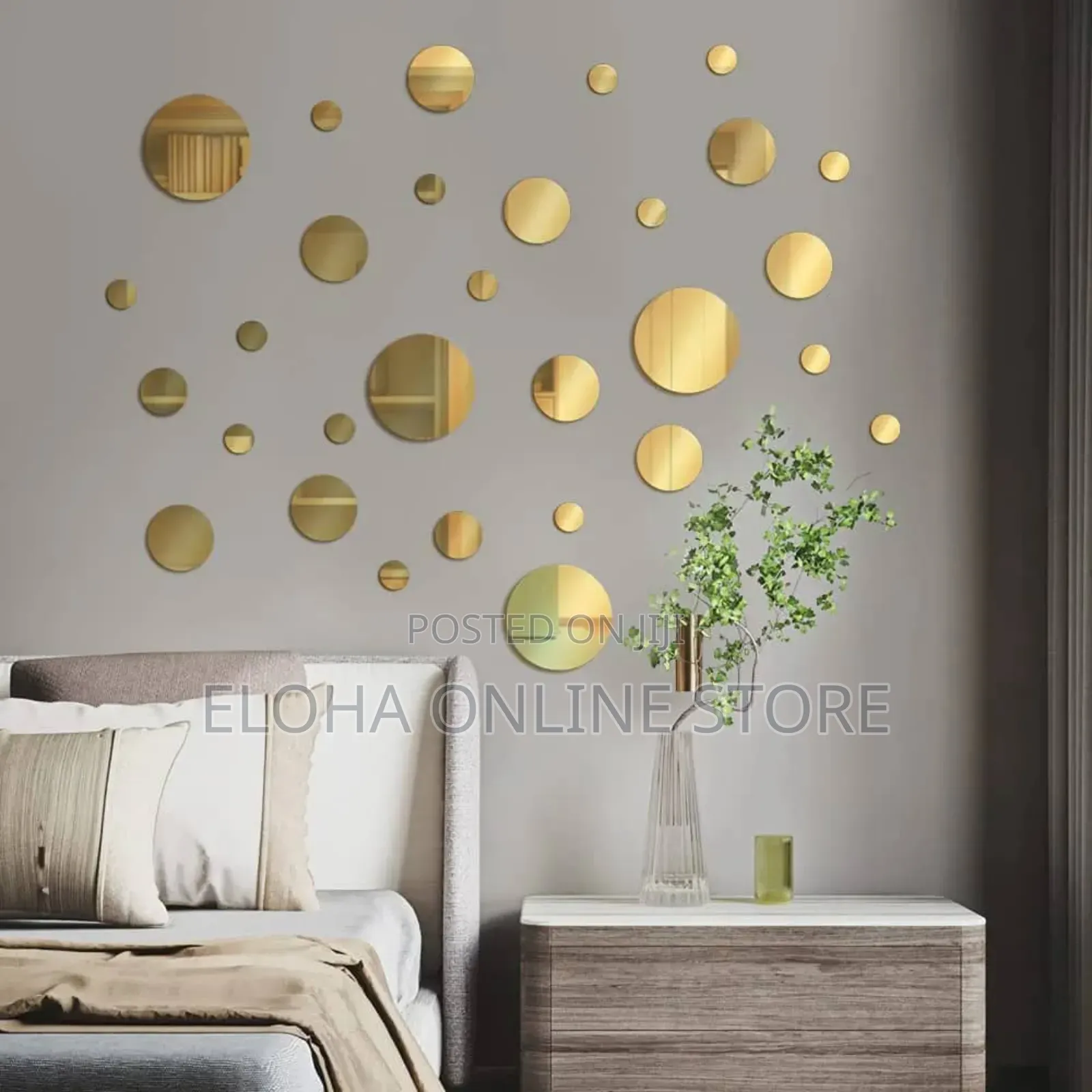 24pcs Silver /Gold Circle Mirror Decor Stickers