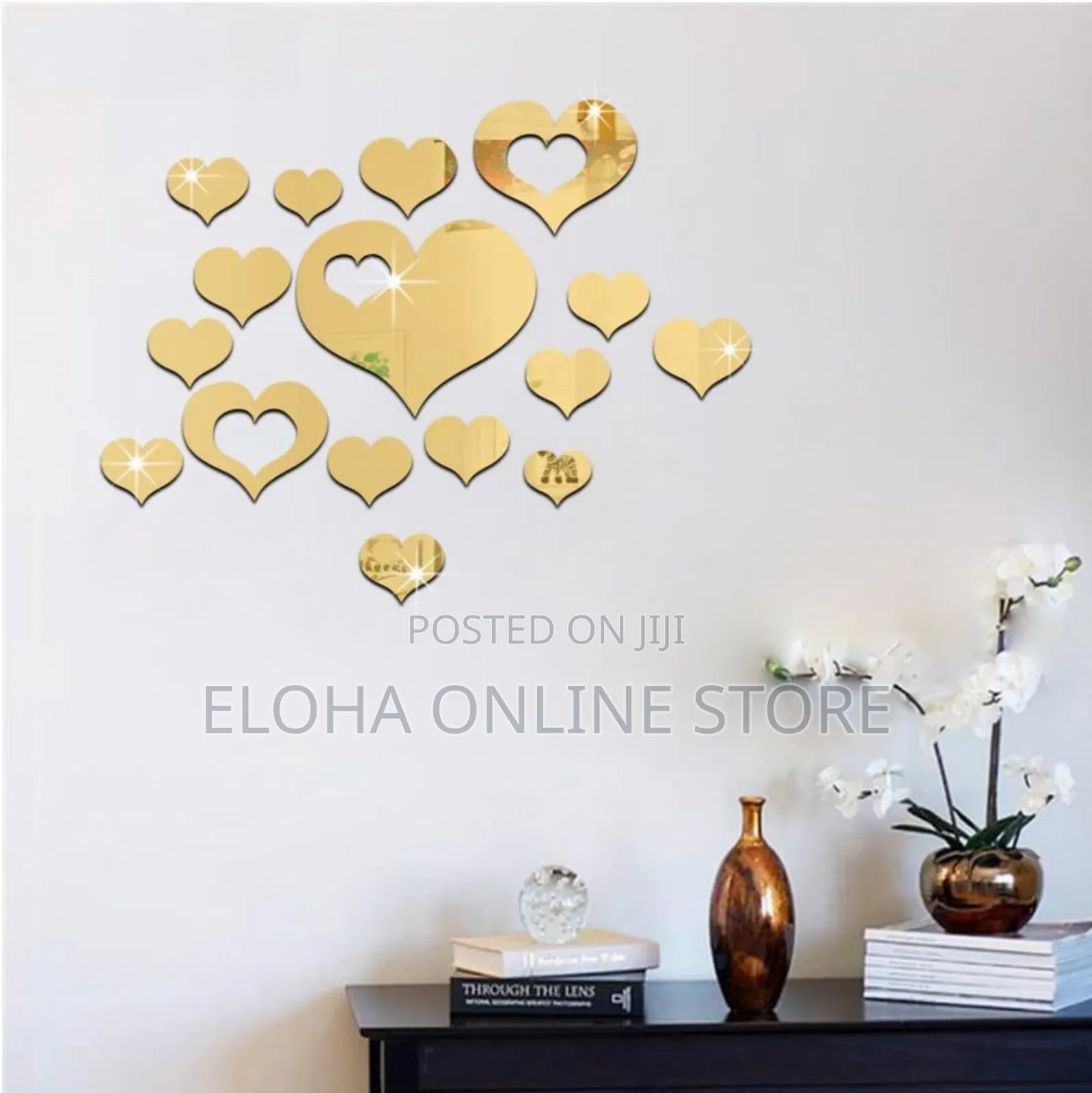 24pcs Acrylic Heart Shaped Mirror Wall Sticker
