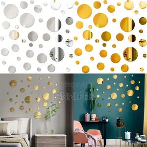 24pcs Silver /Gold Circle Mirror Decor Stickers