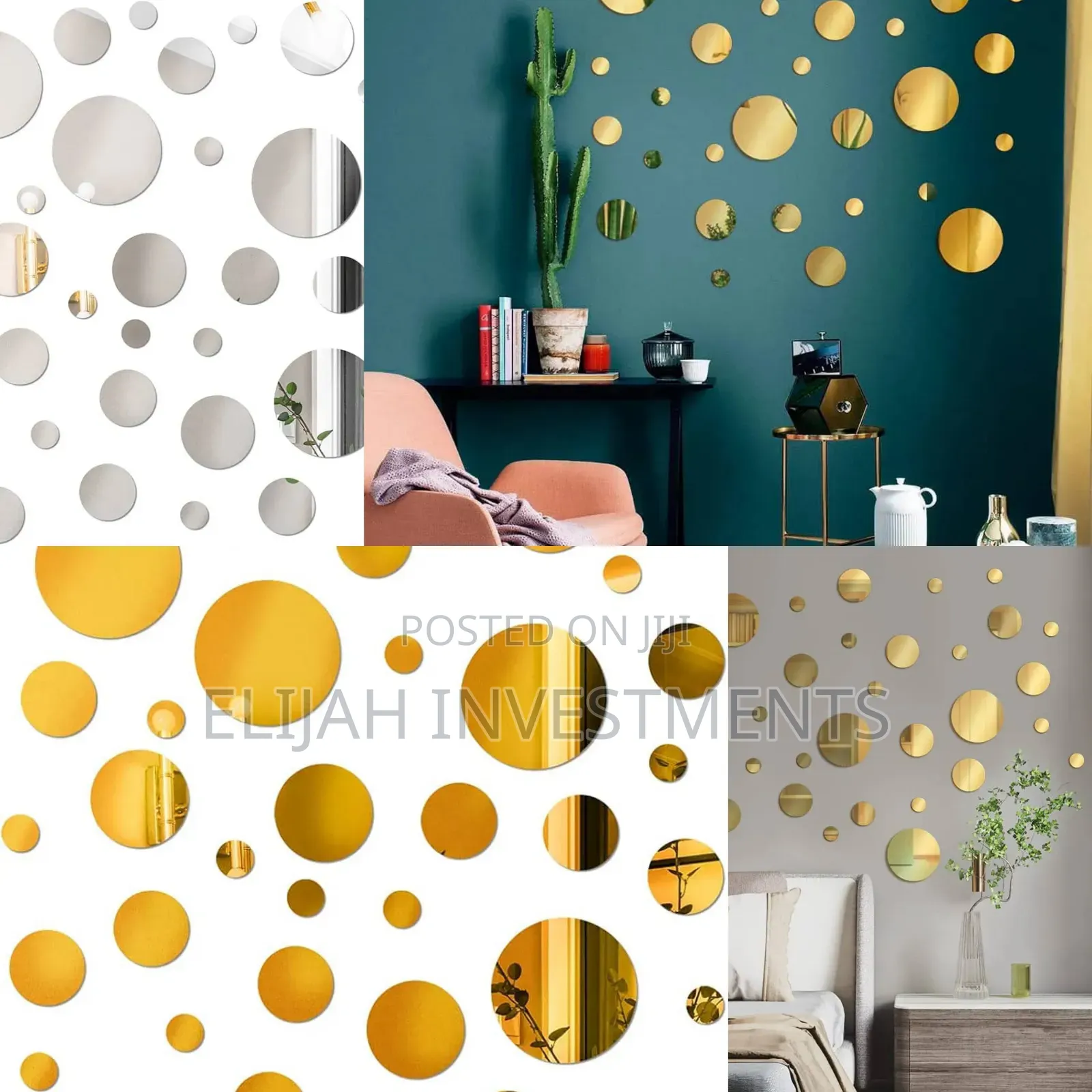 24pcs Silver /Gold Circle Mirror Decor Stickers