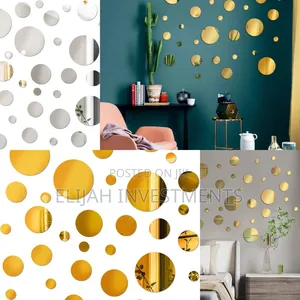 24pcs Silver /Gold Circle Mirror Decor Stickers