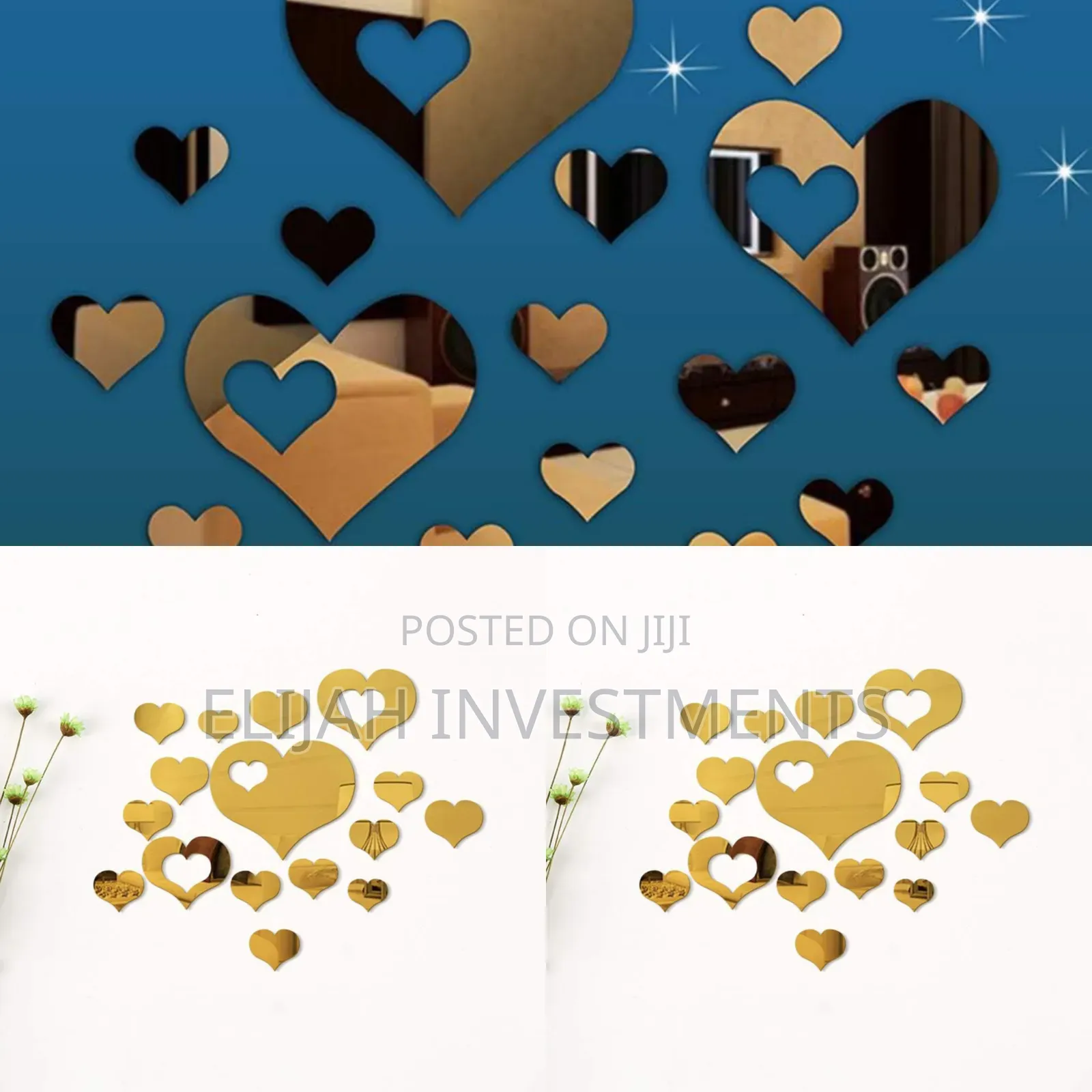 24pcs Acrylic Heart Shaped Mirror Wall Sticker