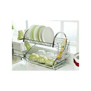 Photo - White Label 2 Layer Dish Rack Drainer for Utensils Cutlery
