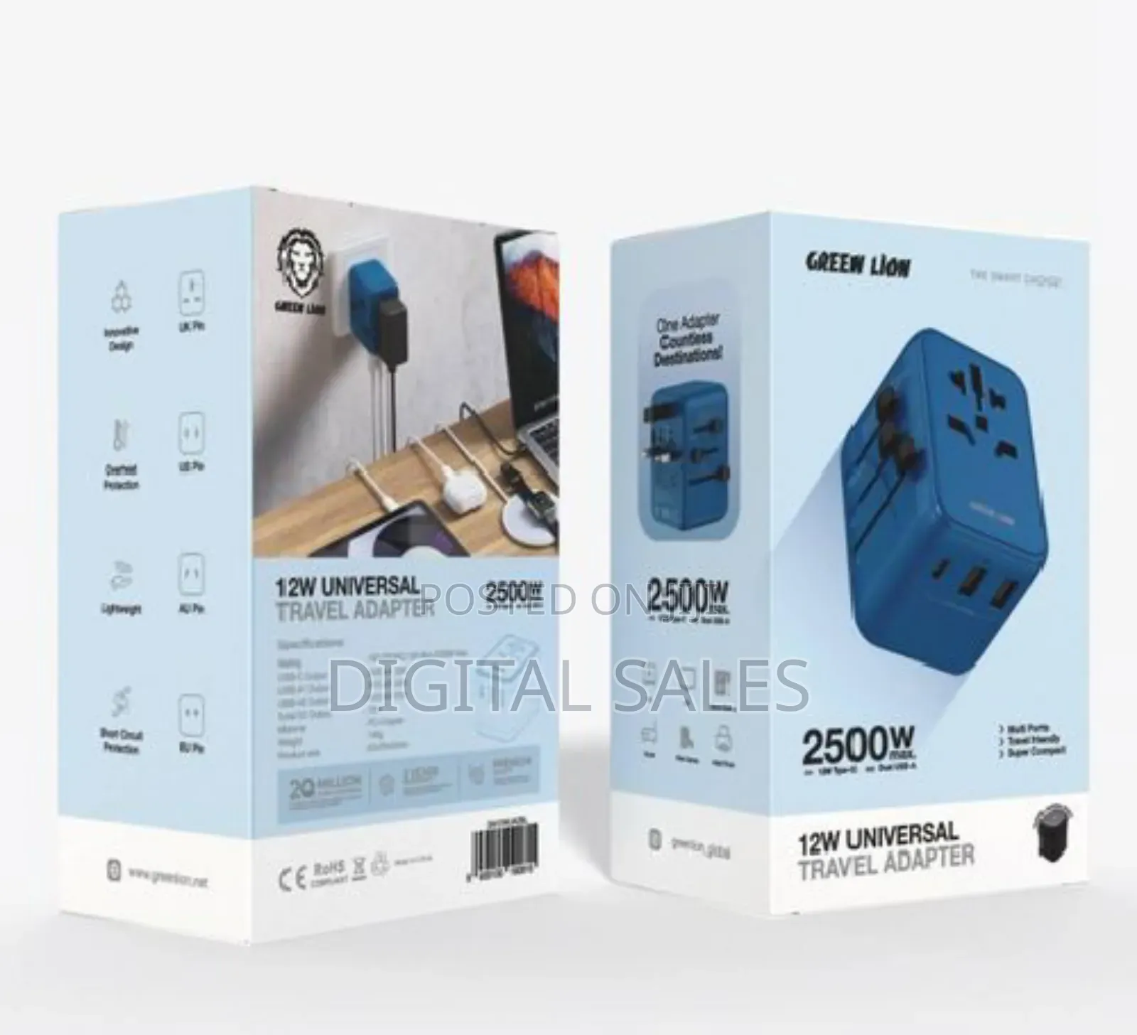 Green Lion 12w Universal Travel Adapter - Blue