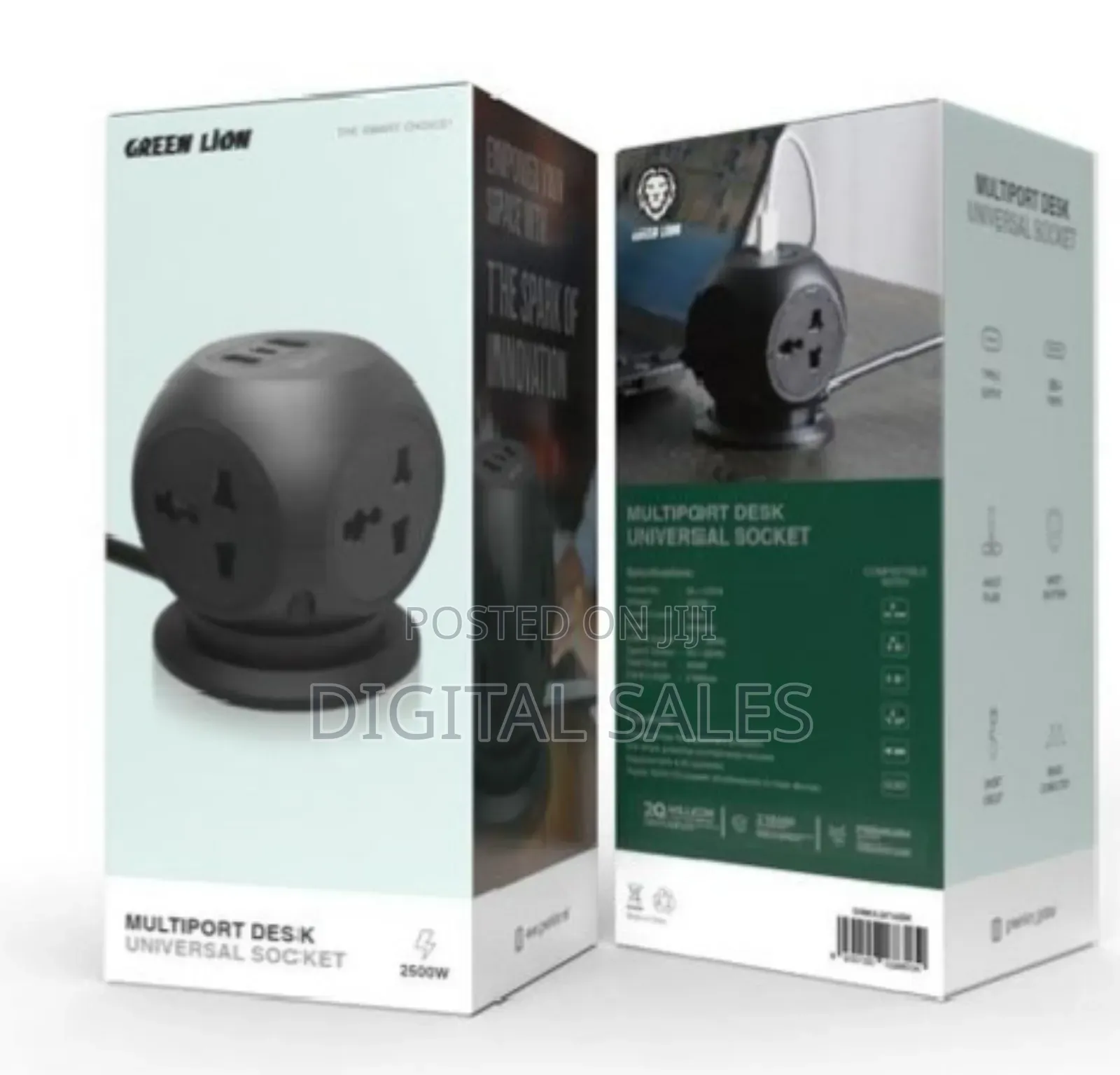 Green Lion Multiport Desk Universal Socket - Black