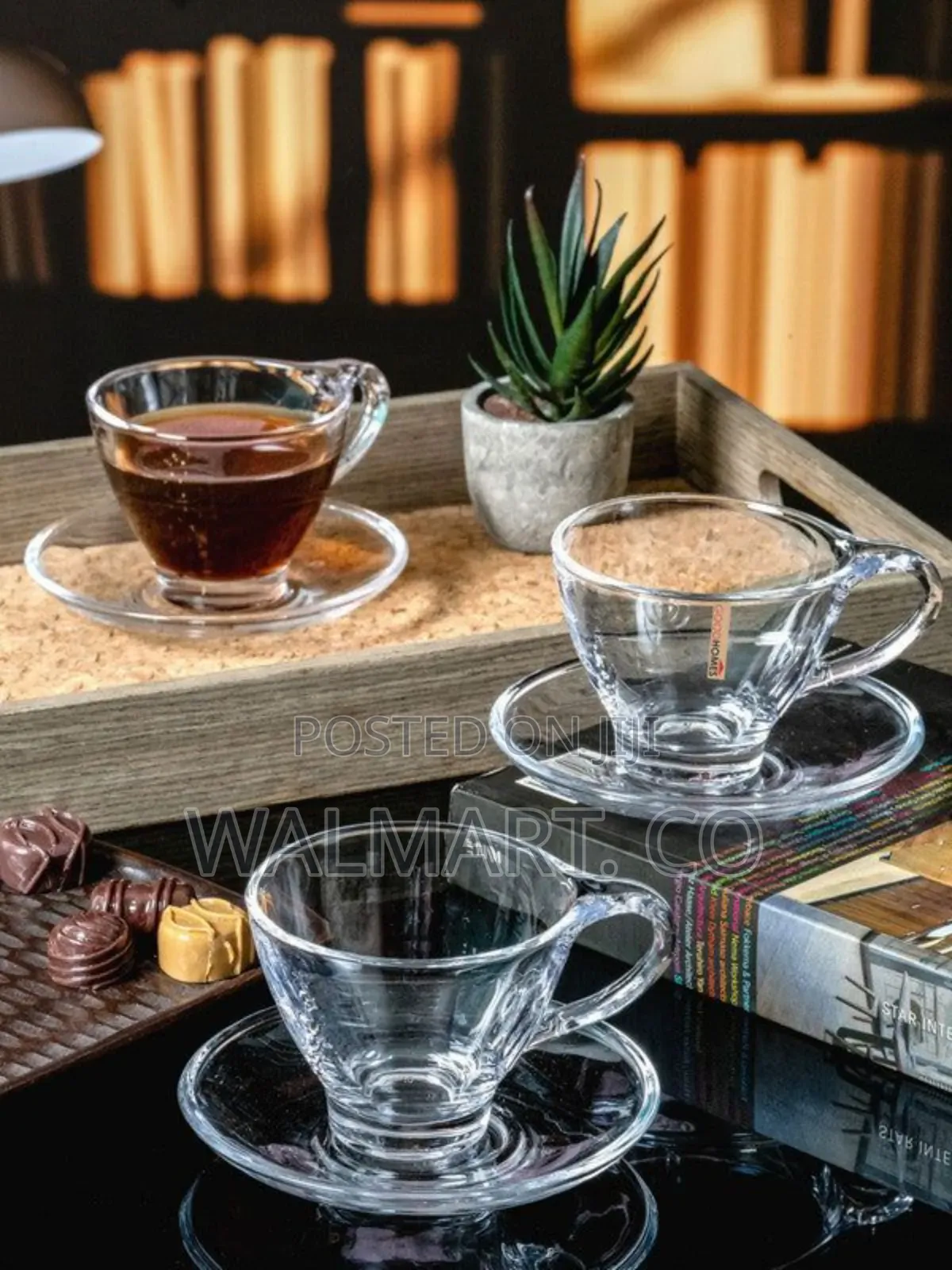Set of Goodhomes Transparent Glass Tea Cups and Saucers