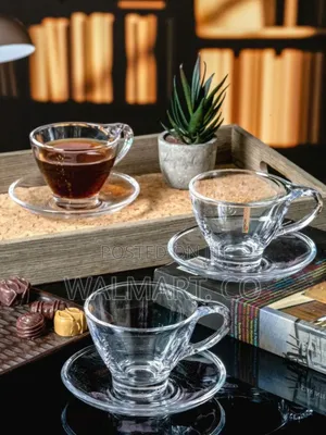 Set of Goodhomes Transparent Glass Tea Cups and Saucers