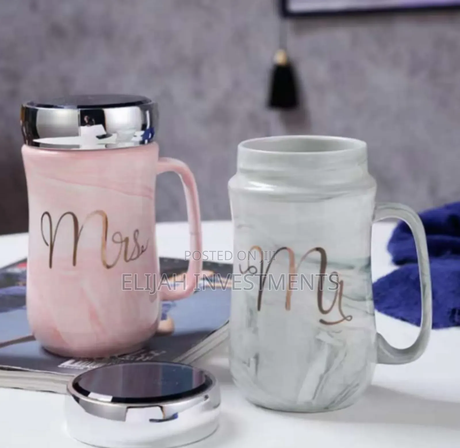 Ceramic Mrs Mr Couple Gift Mugs With Mirror Covers