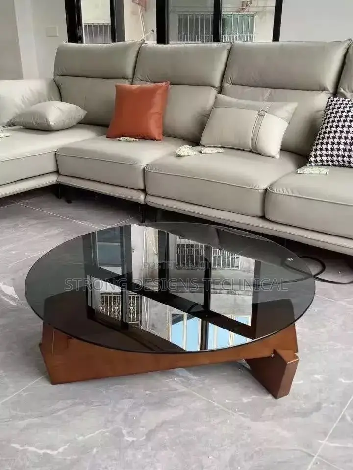 Round Glass Center Table With Wooden Legs