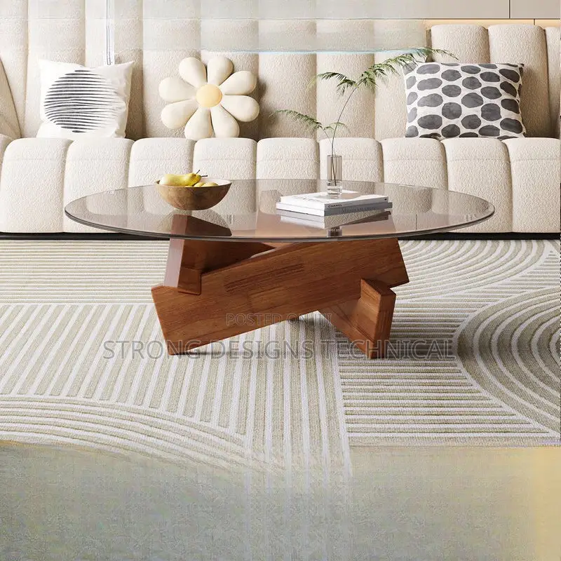 Round Glass Center Table With Wooden Legs
