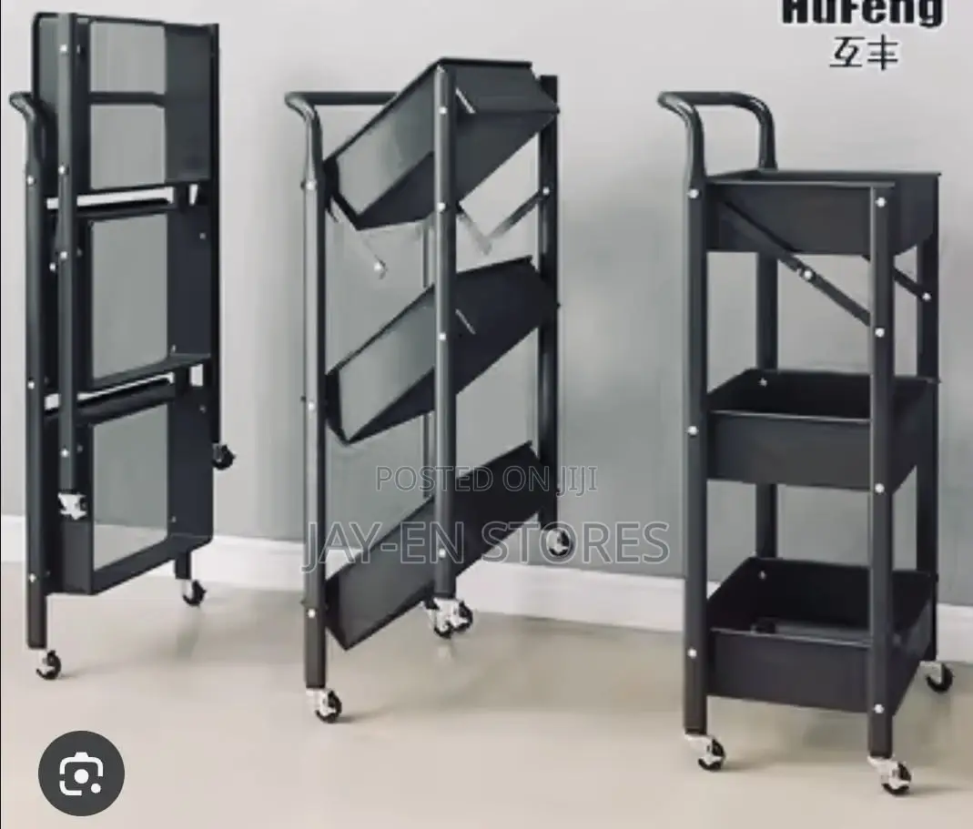 3 Tier Metallic Foldable Trolley