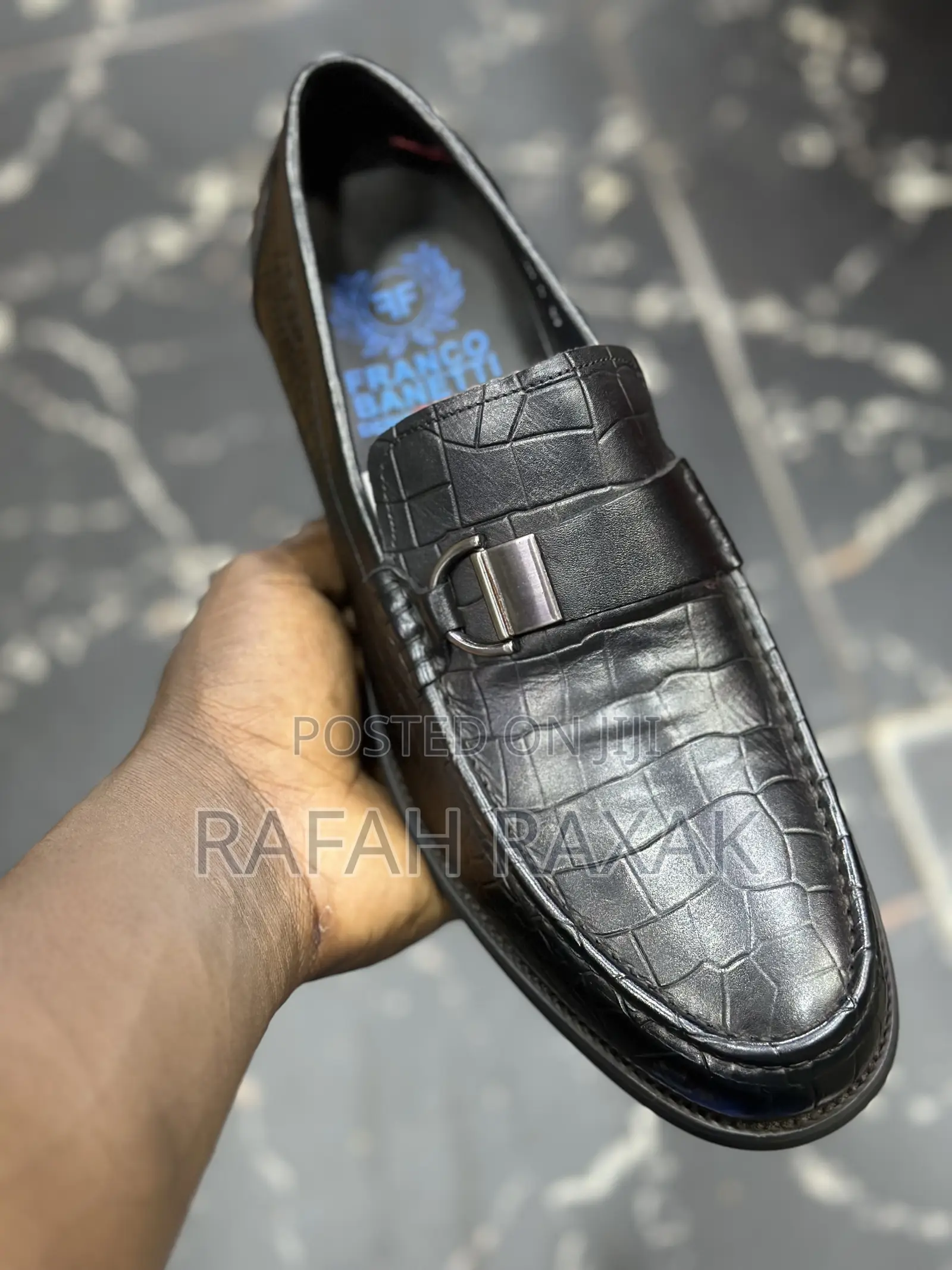 Original Black Franco Banetti Crocodile Skin Leather Loafers
