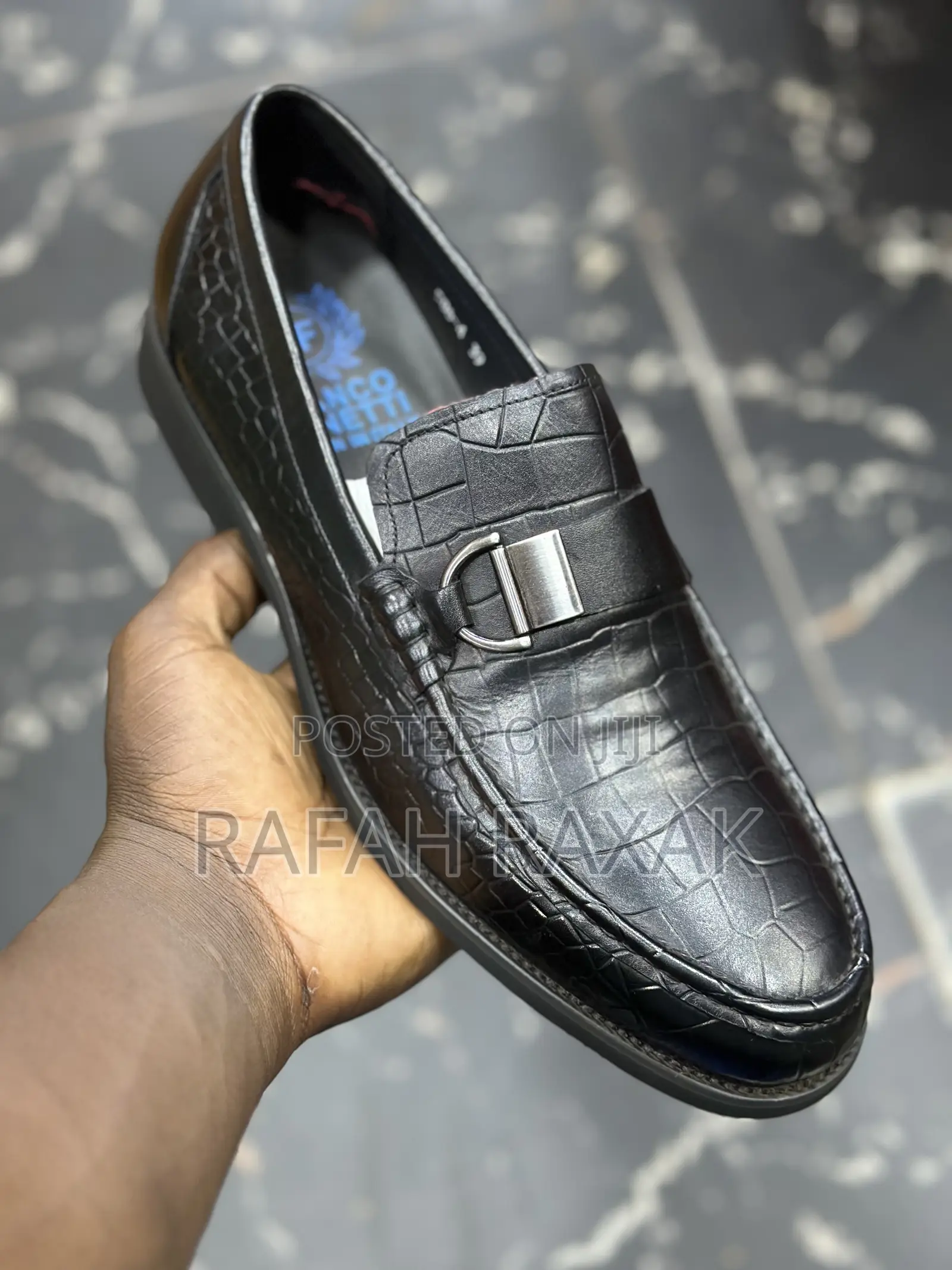 Original Black Franco Banetti Crocodile Skin Leather Loafers