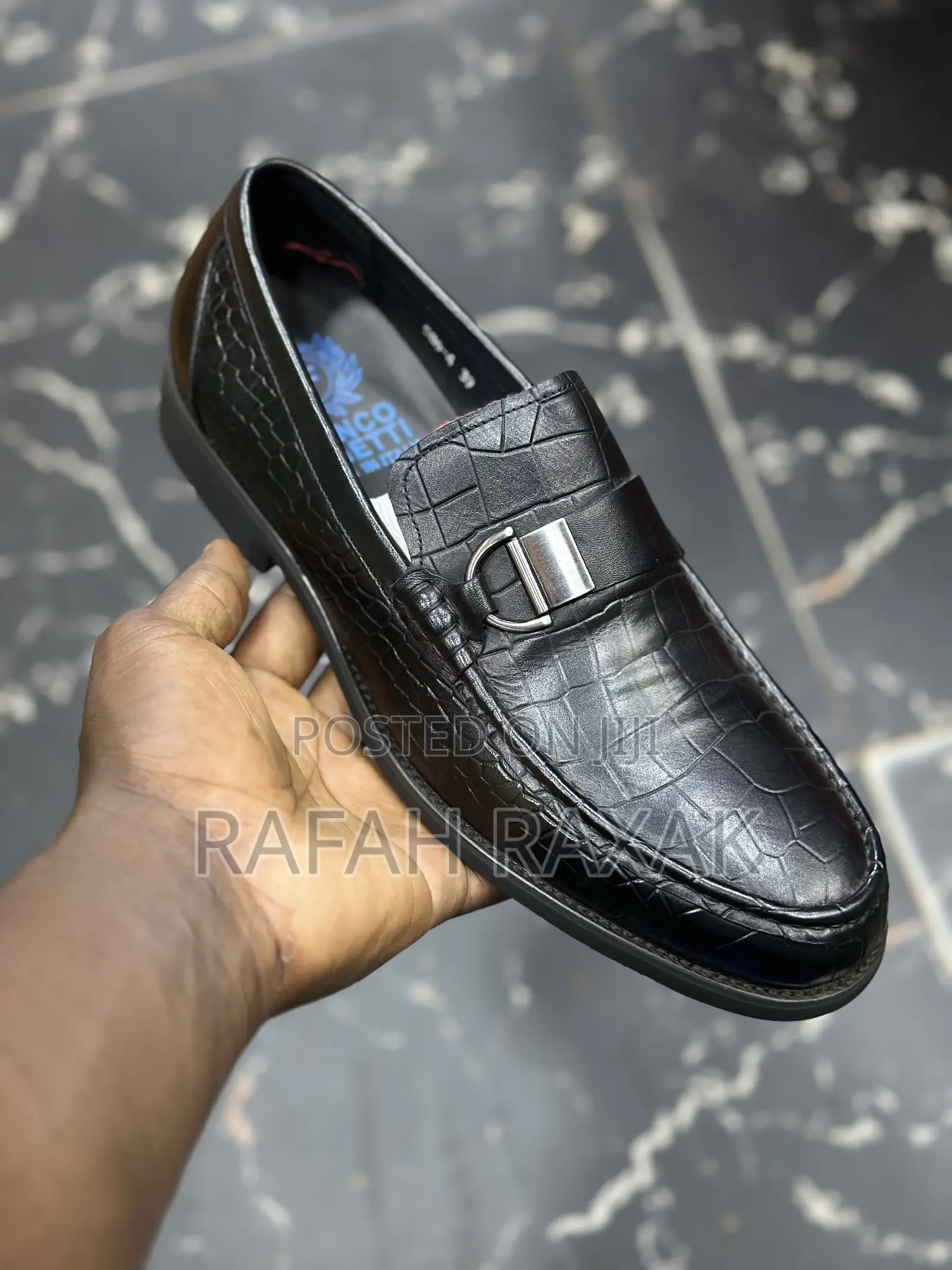Original Black Franco Banetti Crocodile Skin Leather Loafers