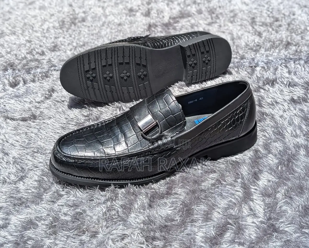 Men’S Black Renato Castello Crocodile Skin Leather Loafers