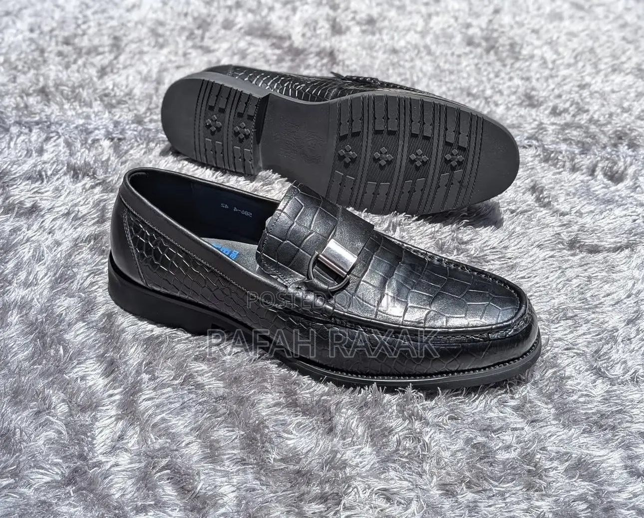 Men’S Black Renato Castello Crocodile Skin Leather Loafers
